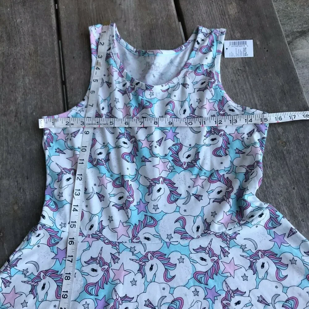 Children's Place Girls Dress Size XXL 16 Unicorn Tank‎ Fit and Flare NEW
